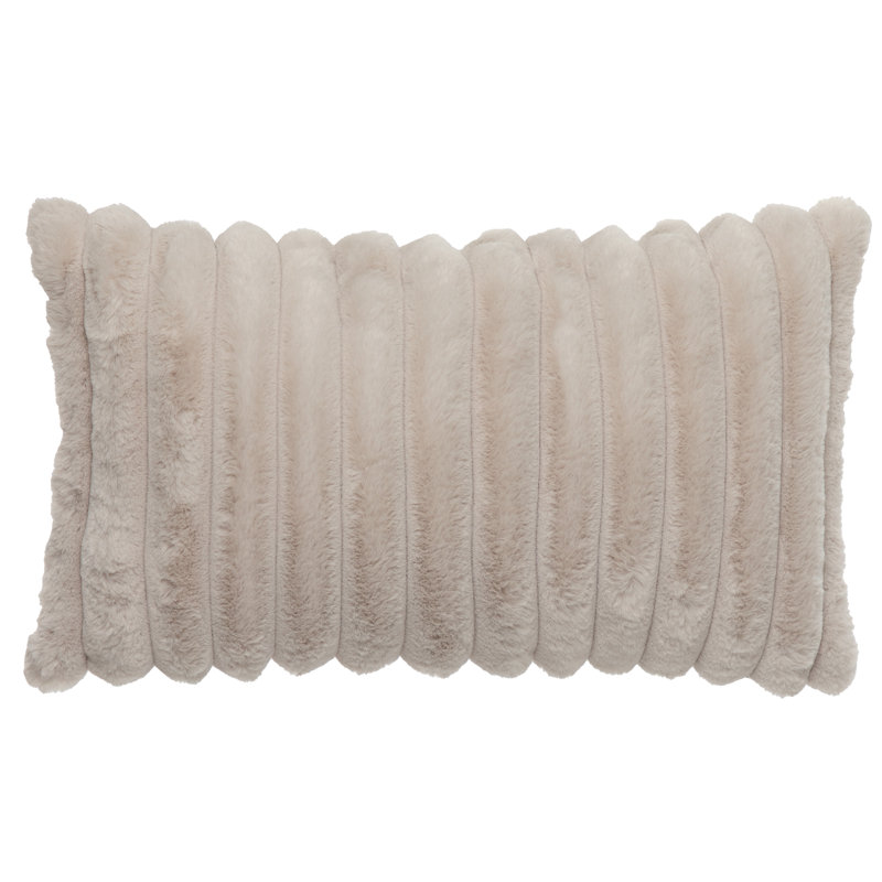 Raya Striped Faux Fur Reversible Lumbar Pillow (Set of 2), Beige