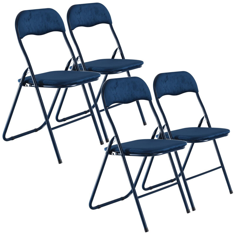 Nejdet Upholstered Padded Stackable Folding Chair Folding Chair Set, Blue