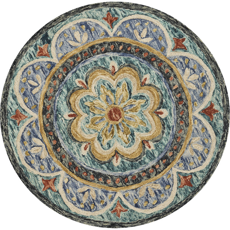 Padula Classic Floral Hand Tufted 100% Wool Area Rug, Round 5'