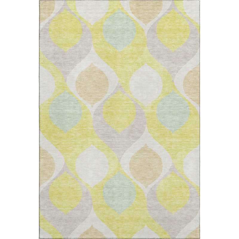 Premium Machine Washable Lisse Yellow Rug, Rectangle 8' x 10'
