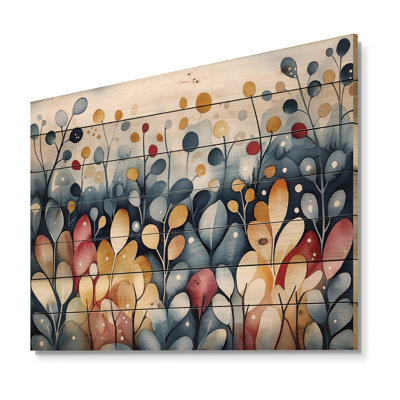 Abstrait arc-en-ciel botanique abstrait I - Botanicals, impression sur bois bleu sur bois de pin naturel