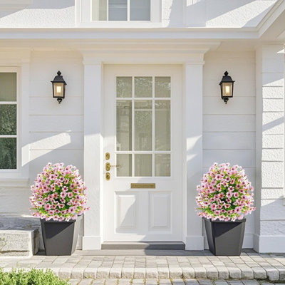 Ensemble de 2 grandes fleurs artificielles roses, plantes artificielles résistantes aux rayons UV de 24 pouces avec piquet, décoration de jardin ou de porche