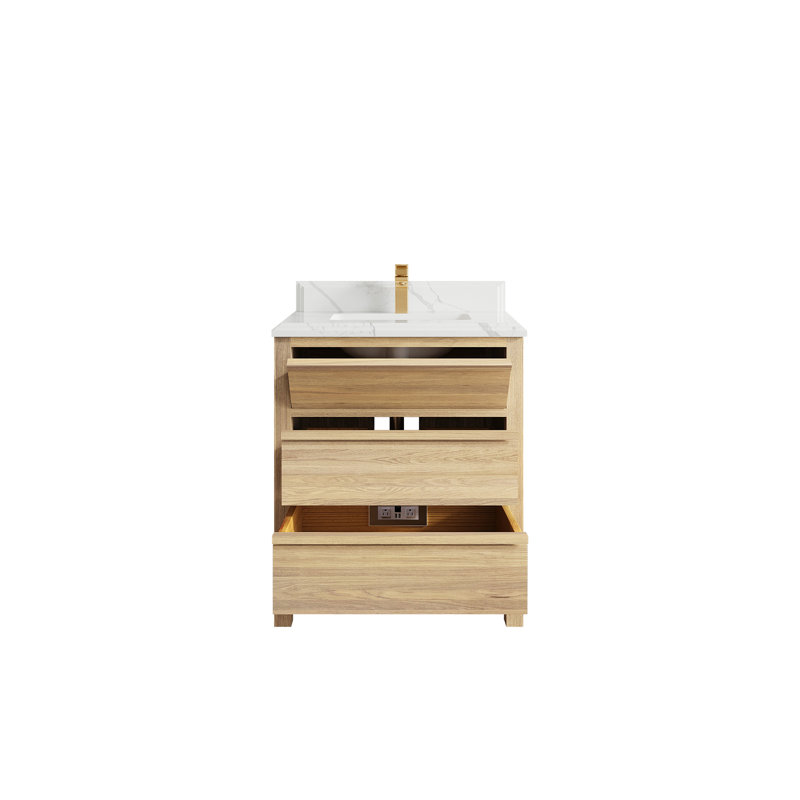 Chêne Elizabeth 30 po X P 22 po Meuble-lavabo simple en D, Calacatta Laza