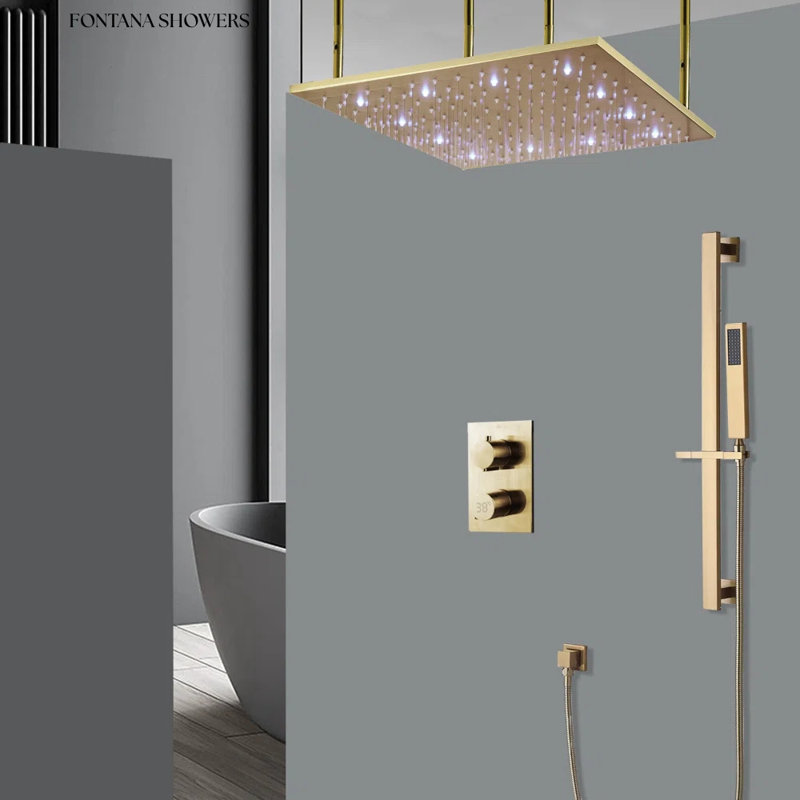 FontanaShowers Fontana Forio 20" Brushed Gold LED Ceiling Mount Digital ...