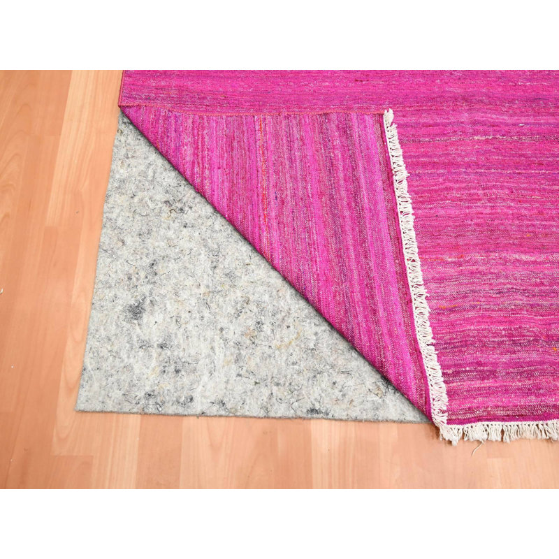 Tapis oriental rose en soie tissé à la main 9 pi 1 po x 11 pi 7 po - MOA10275577