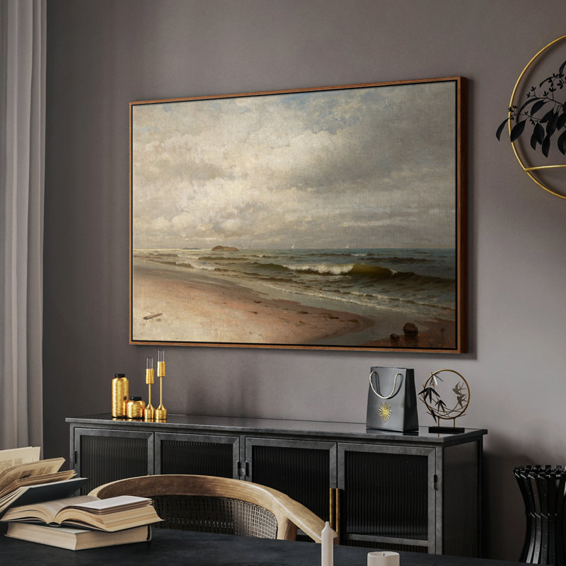 Paysage rétro - mv, Toile encadrée noyer flottant, H 25 po x l 37 po x P 2 po