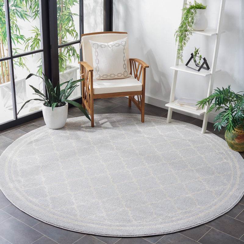 Tapis géométrique Ammundsen, Rond 5 pi, Gris clair/beige