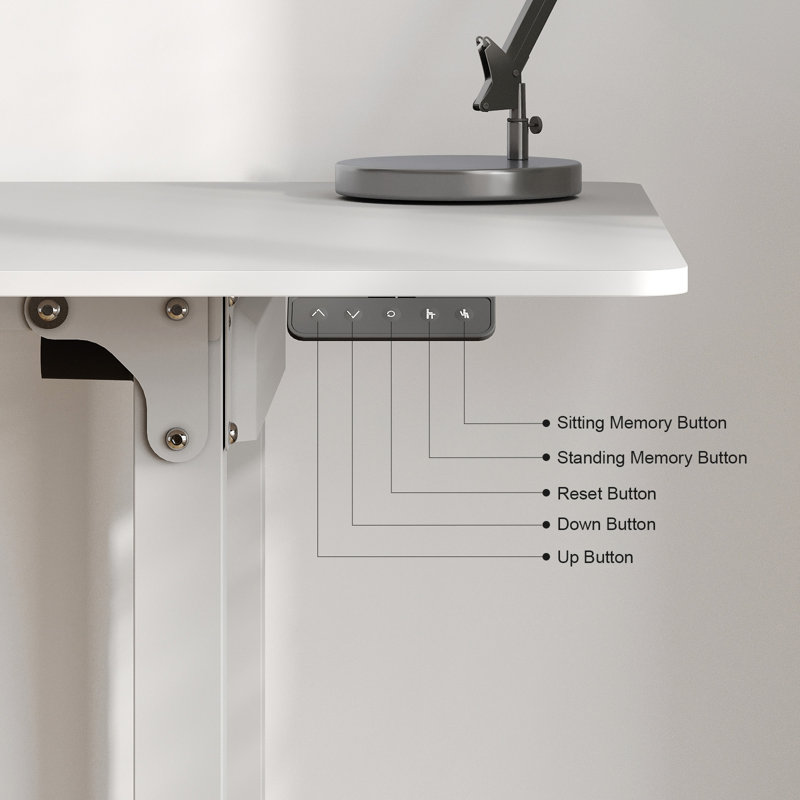 Dejanai Adjustable Metal Base Standing Desk with Power Outlet, White, 46" H x 71" W x 31.5" D