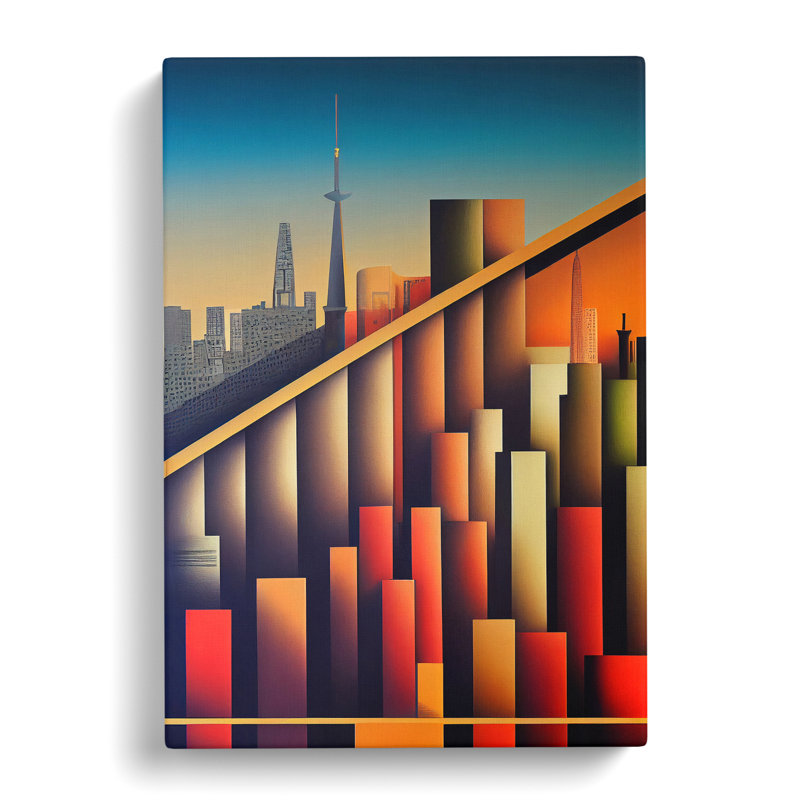 City Skyline Retro Art No.6 - Print, No Matte, 50cm H x 35cm W x 3cm D, Wrapped Canvas