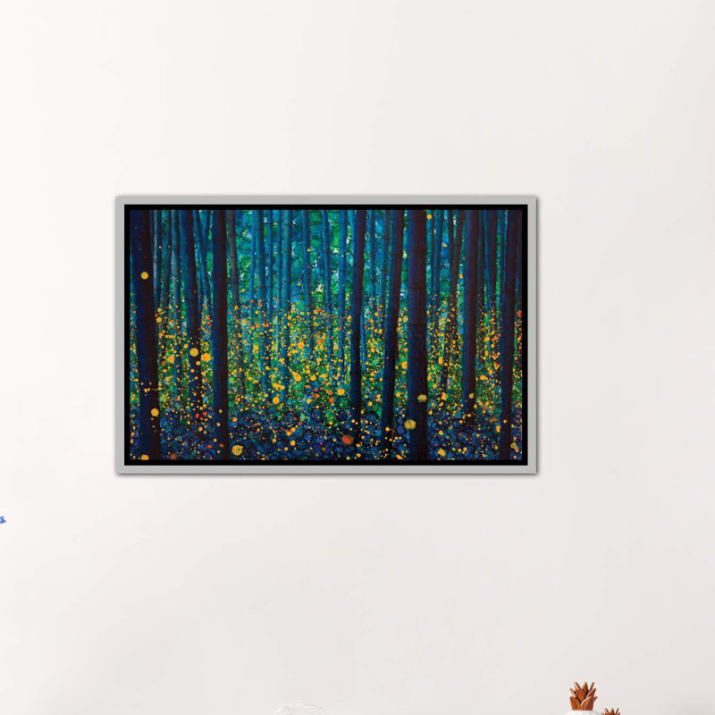 «Fireflies» par DB Waterman - impression d'art graphique, H 18 po x l 26 po x P 1,5 po, Toile avec cadre argenté