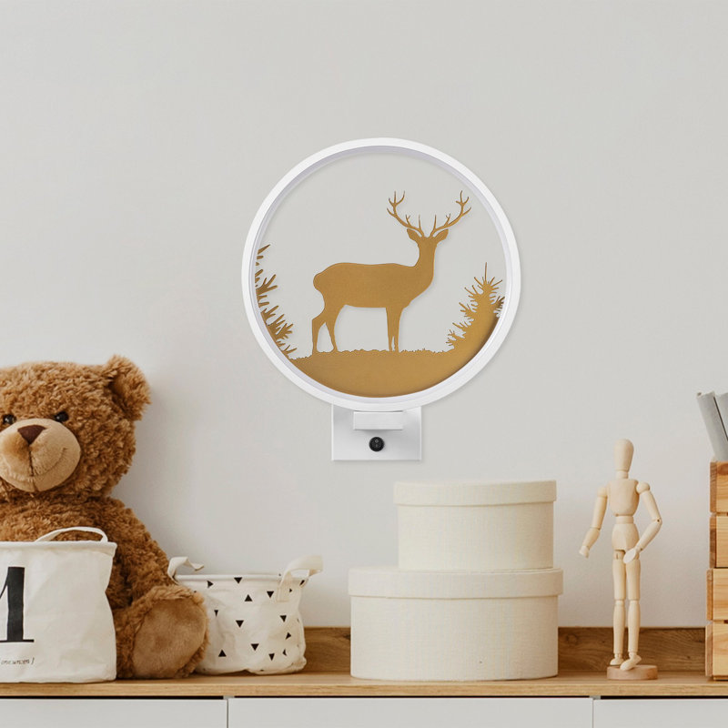 Glamorous Wall Lamp, White & Gold, 11.8 x 14.2 x 3.9 inches | 100% Metal Construction, IP 44 Rated, Max 12W | On/Off Switch, 78.7-inch Cable | Perfect for Animal & Wildlife Themes, Ideal for Christmas Decor
