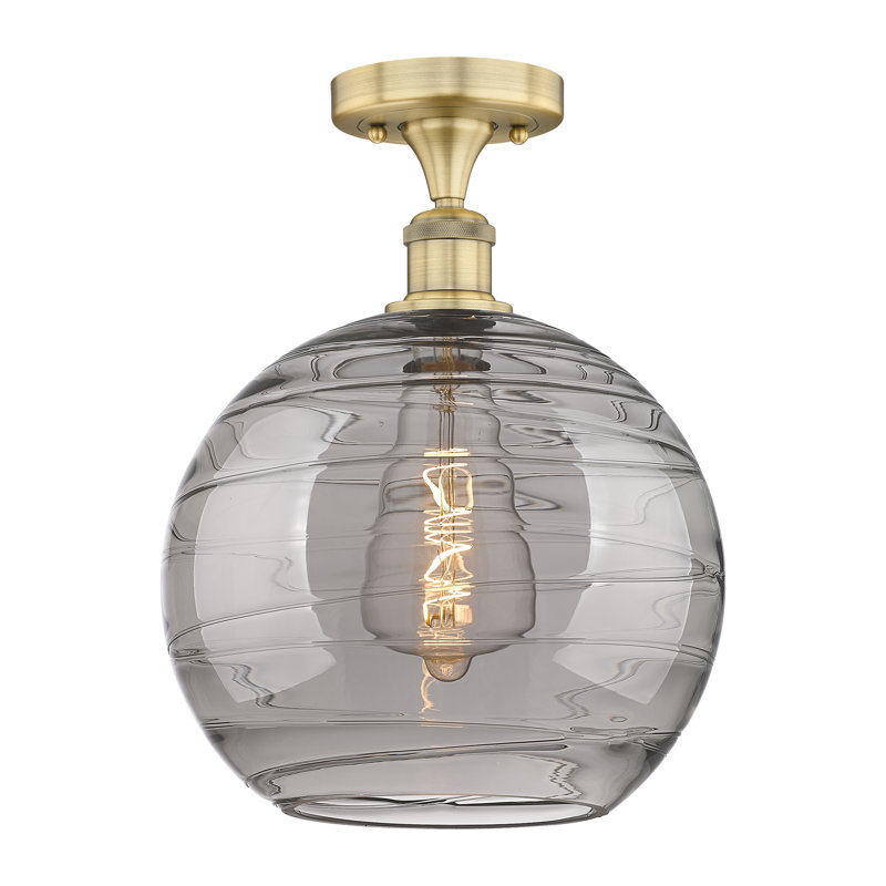 1 - Light Semi Flush Mount, 13.5" H x 8" W x 8" D, Brushed Brass