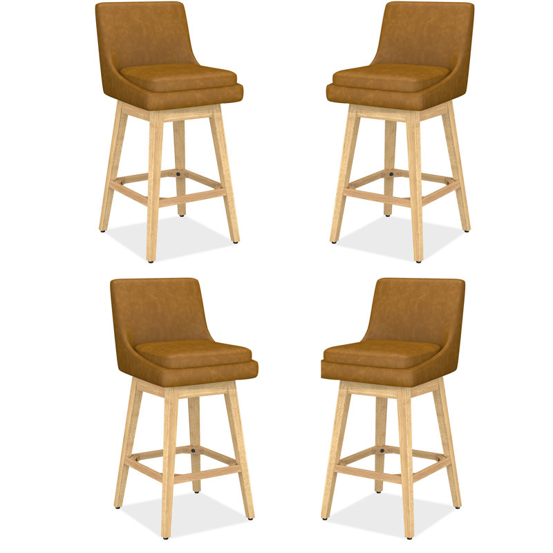 Malakeh Swivel Upholstered Counter Stool with Solid Wood Frame, Counter Stool (26.70" Seat Height), Brown
