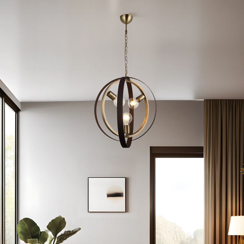 Elegant Metal Chandelier, Antiquation & Brown Finish, Adjustable Height 28.7 to 43.3 Inches | 3 x E27 Max 40W Sockets (Bulbs Not Included) | Stylish Lighting Fixture for Dining Room & Living Spaces, IP20 Rated