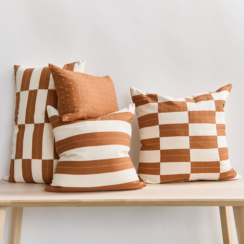 Checkered Lumbar Pillow, 12"H x 42"W, Blue/Red/Green Striped