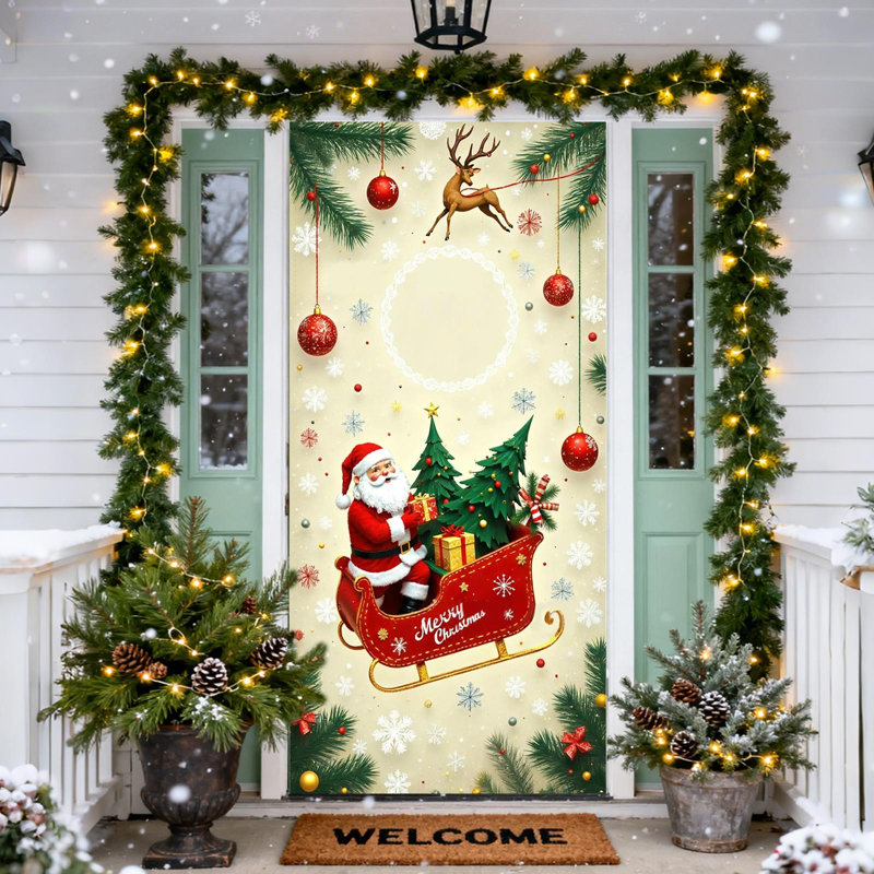 Couvercle de porte de Noël de 35 po x 72 po, Kondieu, D