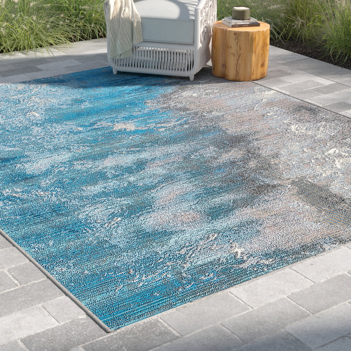 17 Stories Abstract Machine Made Polypropylene Indoor/Outdoor Area Rug ...