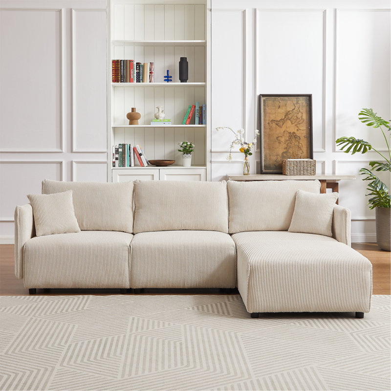 Canapé modulaire Milanee, Tissu beige, H 33,4 po x l 106 po x P 33,4 po, Beige