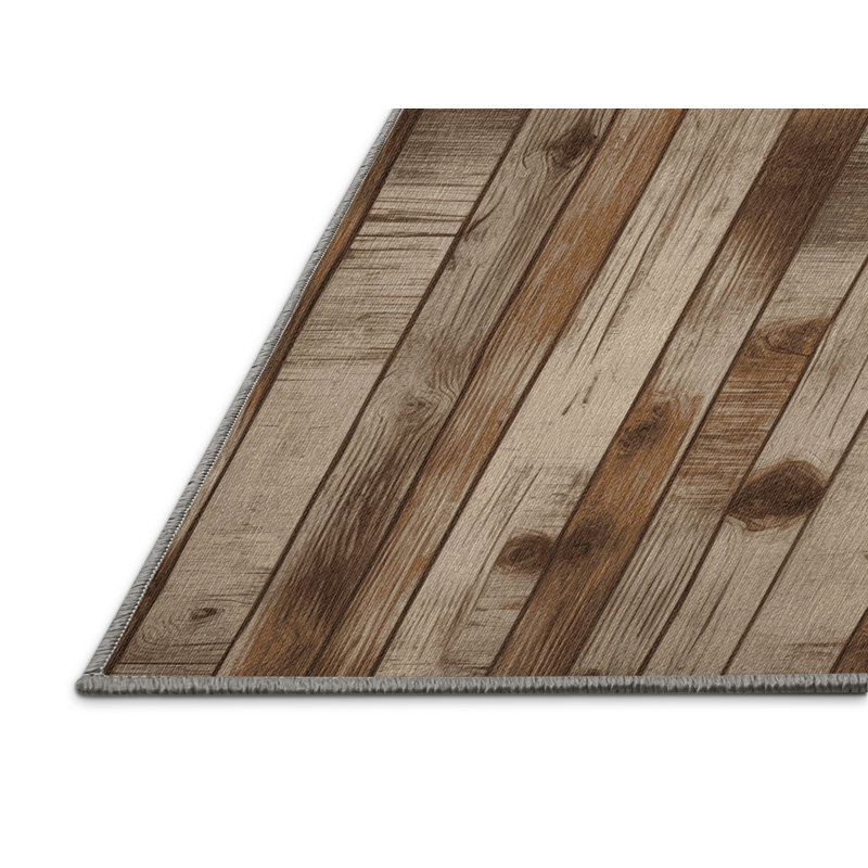 Washable Rustic Wood Grain Farm Area Rug, Square 4'