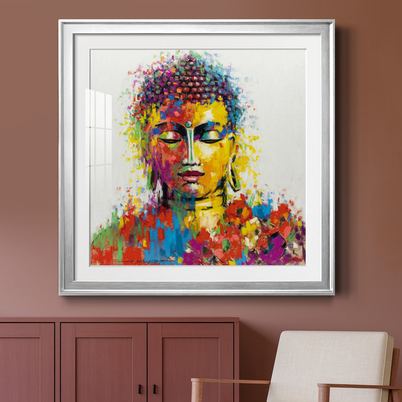 Bouddha - peinture encadrée, H 30,5 po x l 30,5 po x P 1,5 po, Papier avec cadre argenté