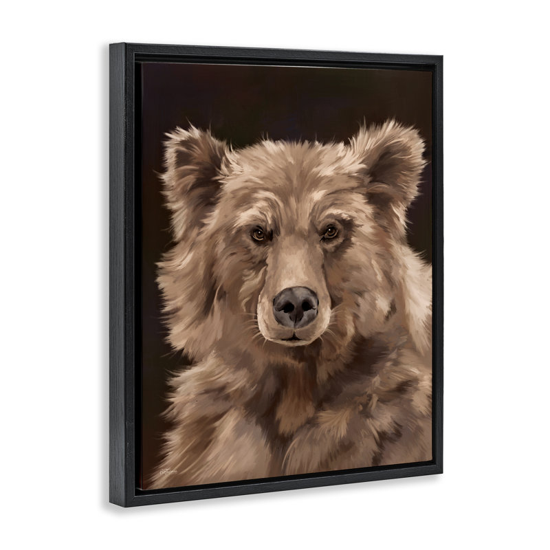 «Fluffy Bear Cub» par Cat Thurman Designs, Cadre flottant noir de jais, H 21 po x l 17 po