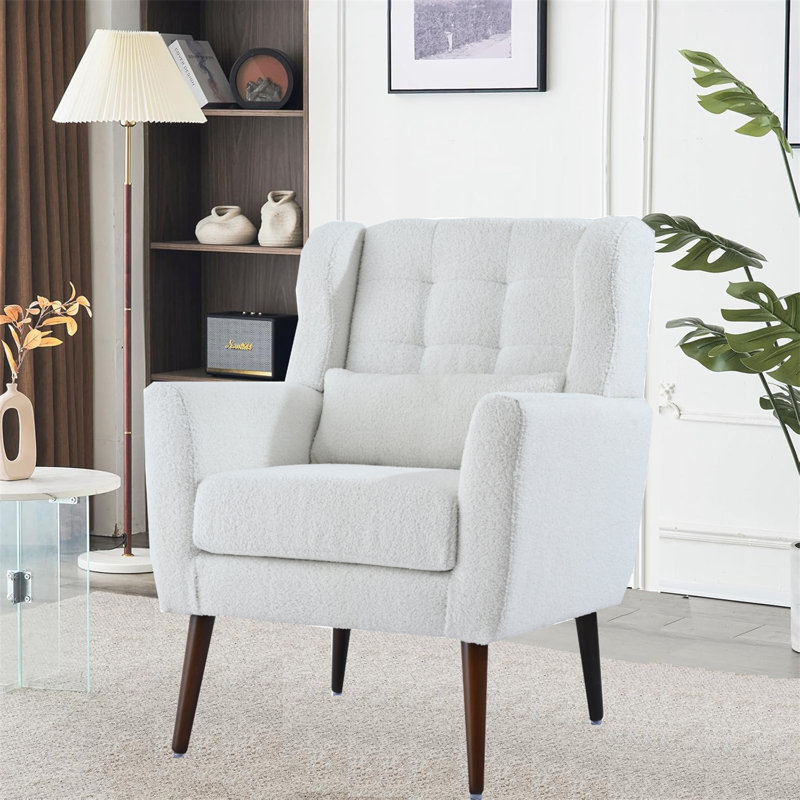 Chaise d'appoint moderne, chaises de salon en tissu Teddy, Ourson blanc