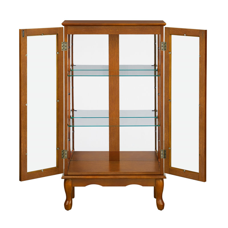Curio Cabineted Curio Diapaly Cabinet With Adjustable Shelves And Mirrored Back Panel, Tempered Glass Doors (3 Tier), (E26 Bulb Not Included)