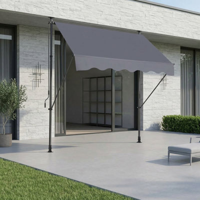 Manually operated retractable awning, 78" wide, screw-free mounting, exterior sun shade with UV protection, 100% polyester fabric, versatile for patio entrances/windows/canopy/curtain, ideal for backyard, grey finish.