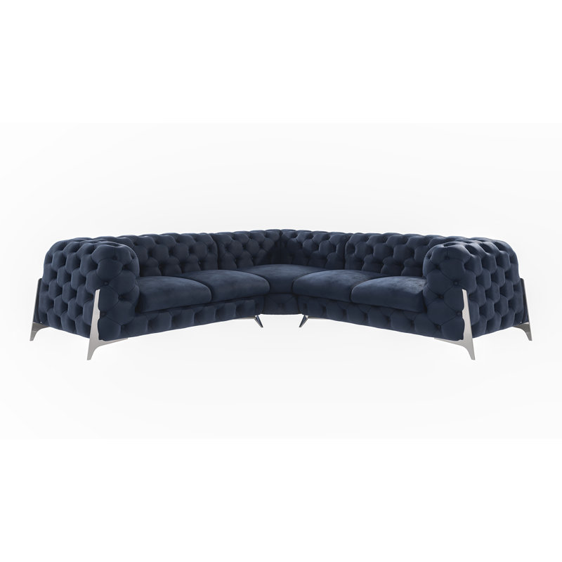 Juneri Chesterfield Corner Sofa, Navy Blue