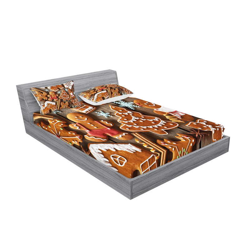 Drap-housse et coussin décoratif Ambesonne Gingerbread Man Terre d'ombre brun blanc