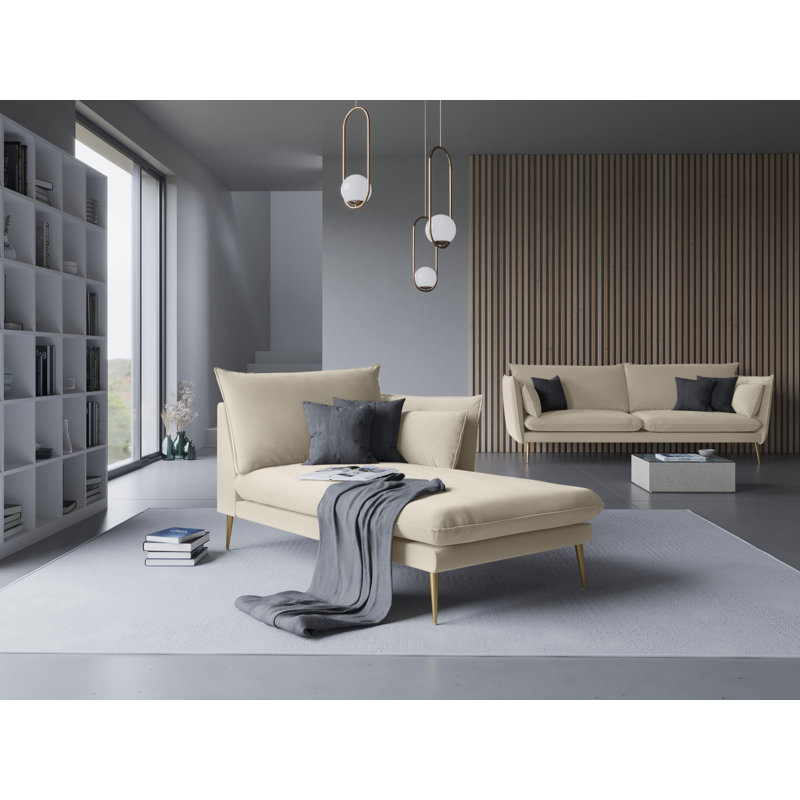 Adoraim Velvet Chaise Lounge, Right-Arm Chaise, Beige, Gold