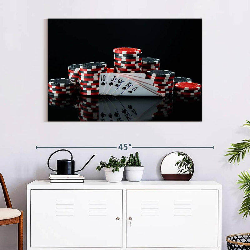 Poker sur toile, H 26 po x l 39 po x P 1,25 po