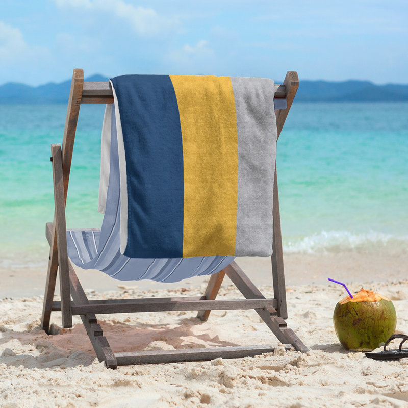 Cotton Blend Lightweight Beach Towel, Navy Blue/Gold/Cool Gray