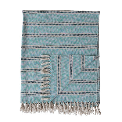 Woven Cotton Striped Throw With Fringe