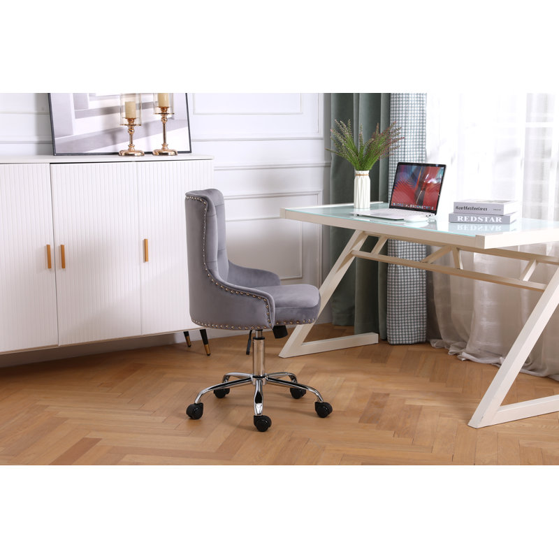Chaise de travail en velours Kassandra, gris