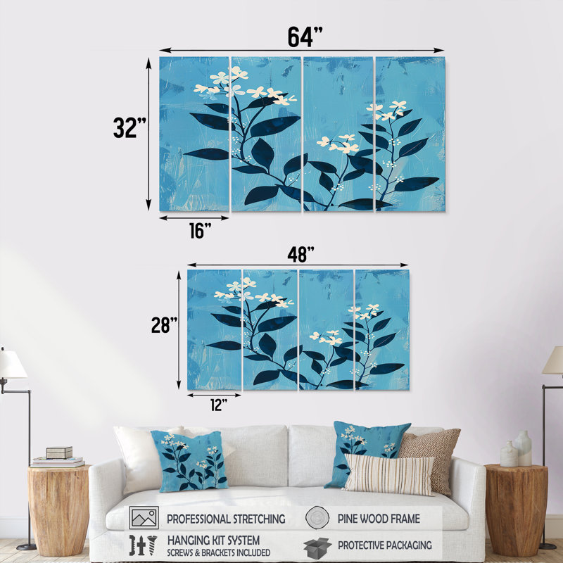 Clavene - 4 pièces de décoration murale florale, H 28 po x l 48 po