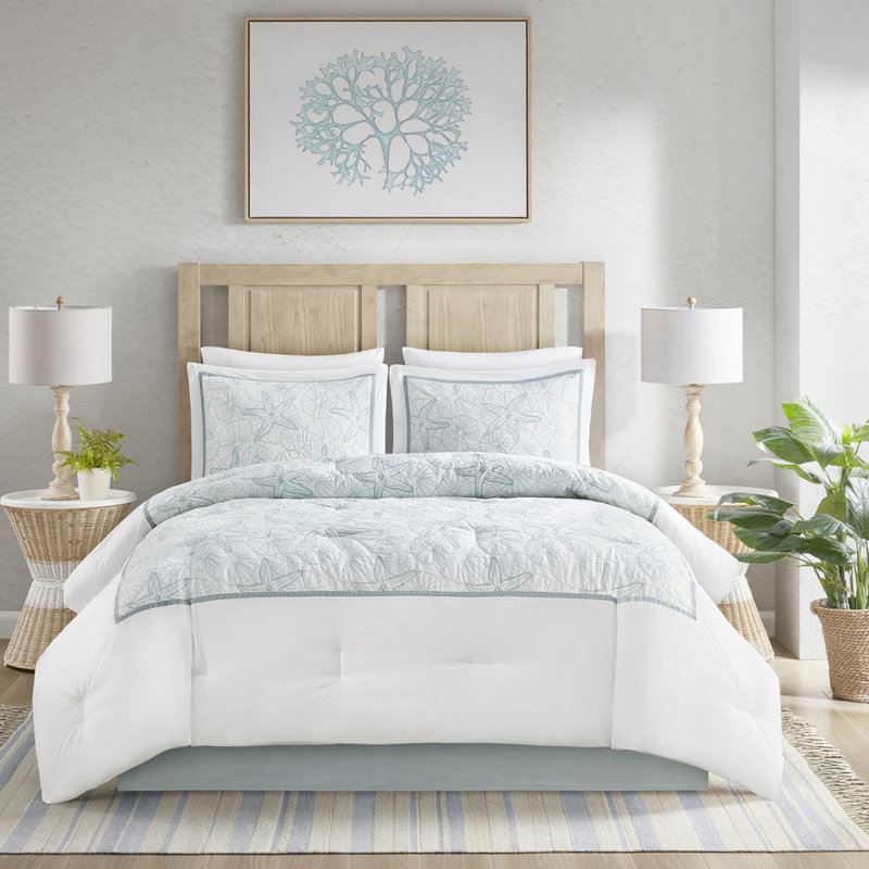 Literie en coton très grand - blanc avec motif, comprend un édredon et 2 taies décoratives, 100% coton, broderie sur blanc, jupe