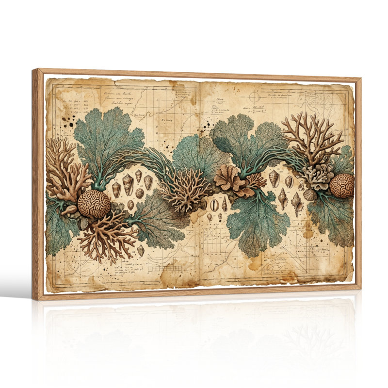 Ensemble de 1 tableau sur toile représentant une carte botanique, 18"H x 24"W, Natural