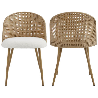 Rattan Wicker Kitchen Dining Room Chairs Side Chairs Set of 2 with Seat Cushion and Metal Legs