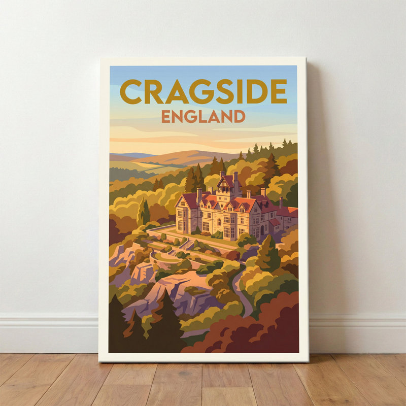 Cragside, England - Romantic Victorian Country House Travel Poster, Northumberland Estate Print. Giclee Print on Wrapped Canvas. Wall Art, Home Decor - Castles & Palaces, England 1 Piece Wrapped Canvas Wall Art