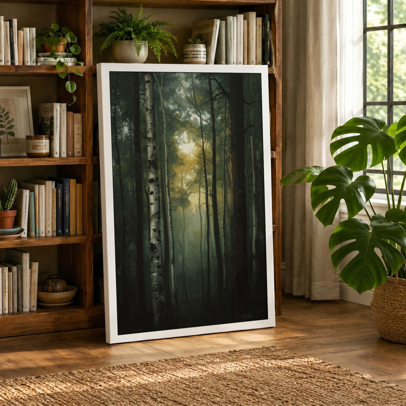 Light Through Forest Scandinavian - Wrapped Canvas, 36x24 - 91.4 x 61.0 cm, Taupe Border