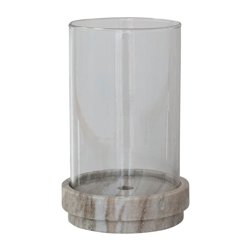 Porte-bougie rond en forme de chandelle / pilier en marbre avec ouragan en verre