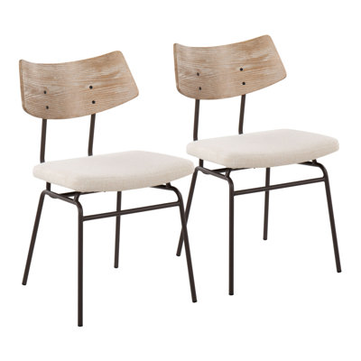 Chaise de style moderne Mid-Century en métal brun, tissu crème et bois blanchi par Lumisource