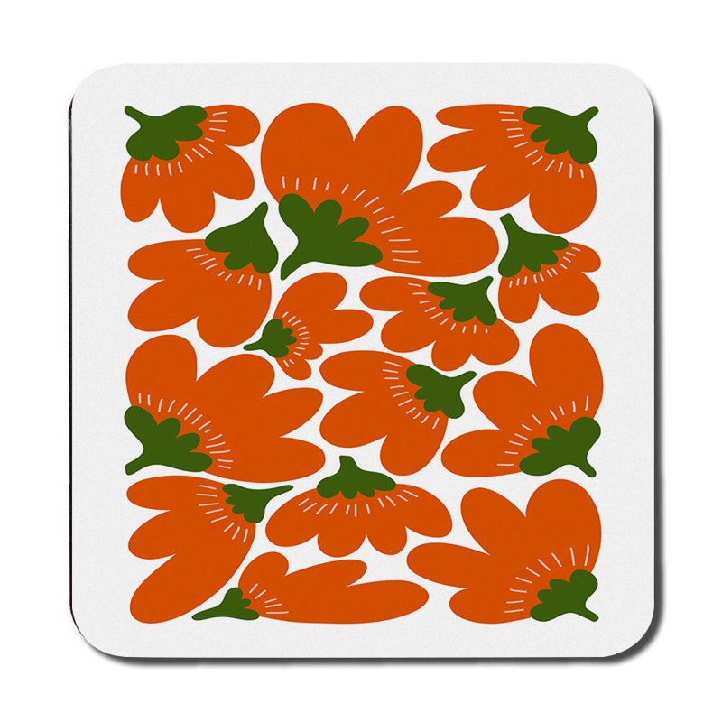 Floral Placemat And Coaster Set With Luxe Print And Wood Backing Exclusive Collection