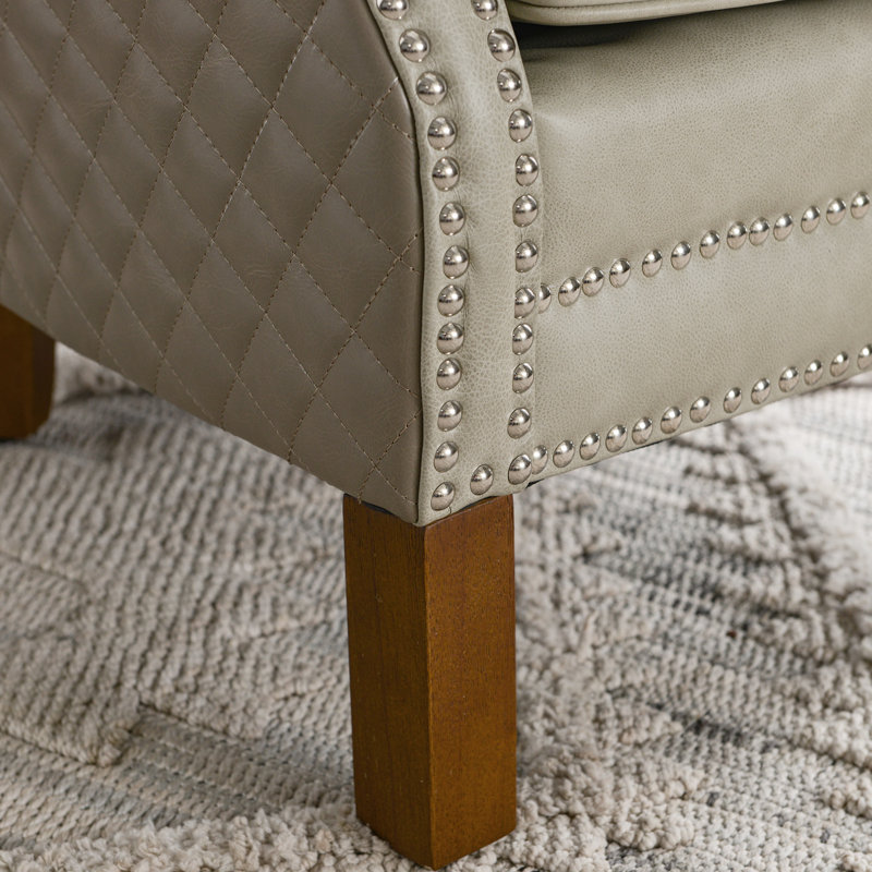 26'' W Small Top-Grain Genuine Leather Upholstered Armchair, White