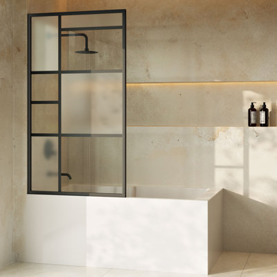 Armoire fixe fixe encadrée 3/8 po (10 mm) Porte de baignoire en verre trempé givré avec cadre noir mat