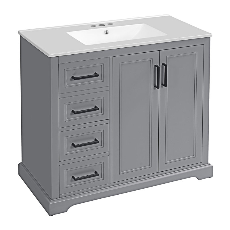 Bathroom Vanity With Ceramic Sink, Gray