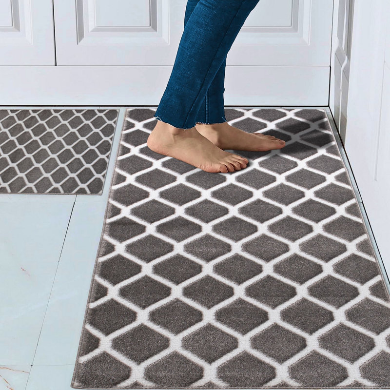 Ensemble de 2 tapis de cuisine antidérapants lavables à la machine Bierly, Rectangle (48 po x 20 po + 30 po x 20 po)