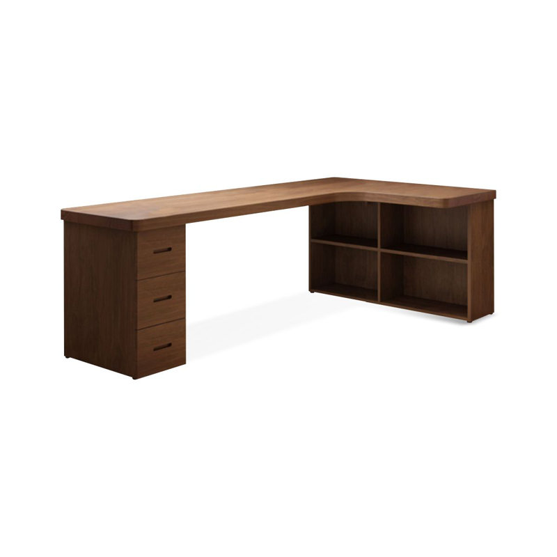 Nut-brown L-Shaped Solid Wood desks, Right Hand Return, 29.53" H x 70.87" W x 47.24" D