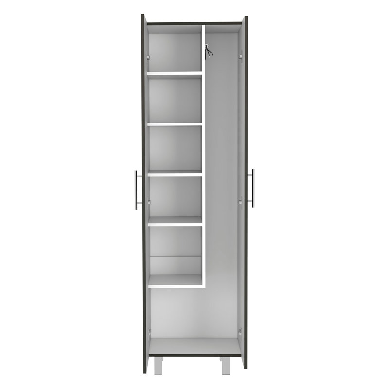Armoire de nettoyage avec cinq tablettes et porte-balais, noir / blanc, Noir